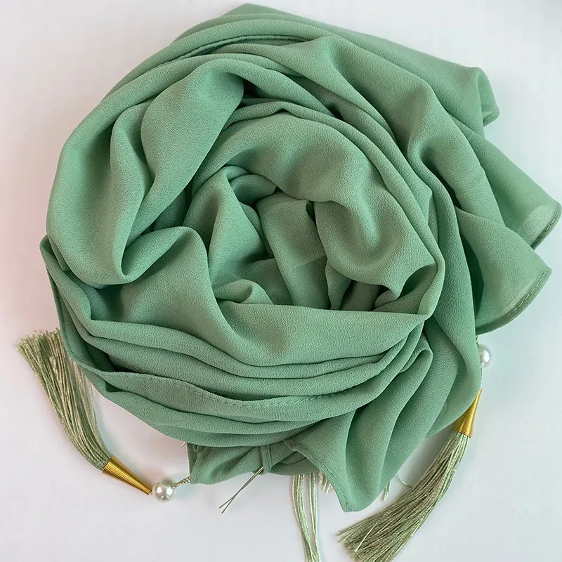 1 Pc Bubble Chiffon Solider Color Scarf Long Soft Wrap Scarf Shawl Scarves Femme Bufandas Beaded Pea