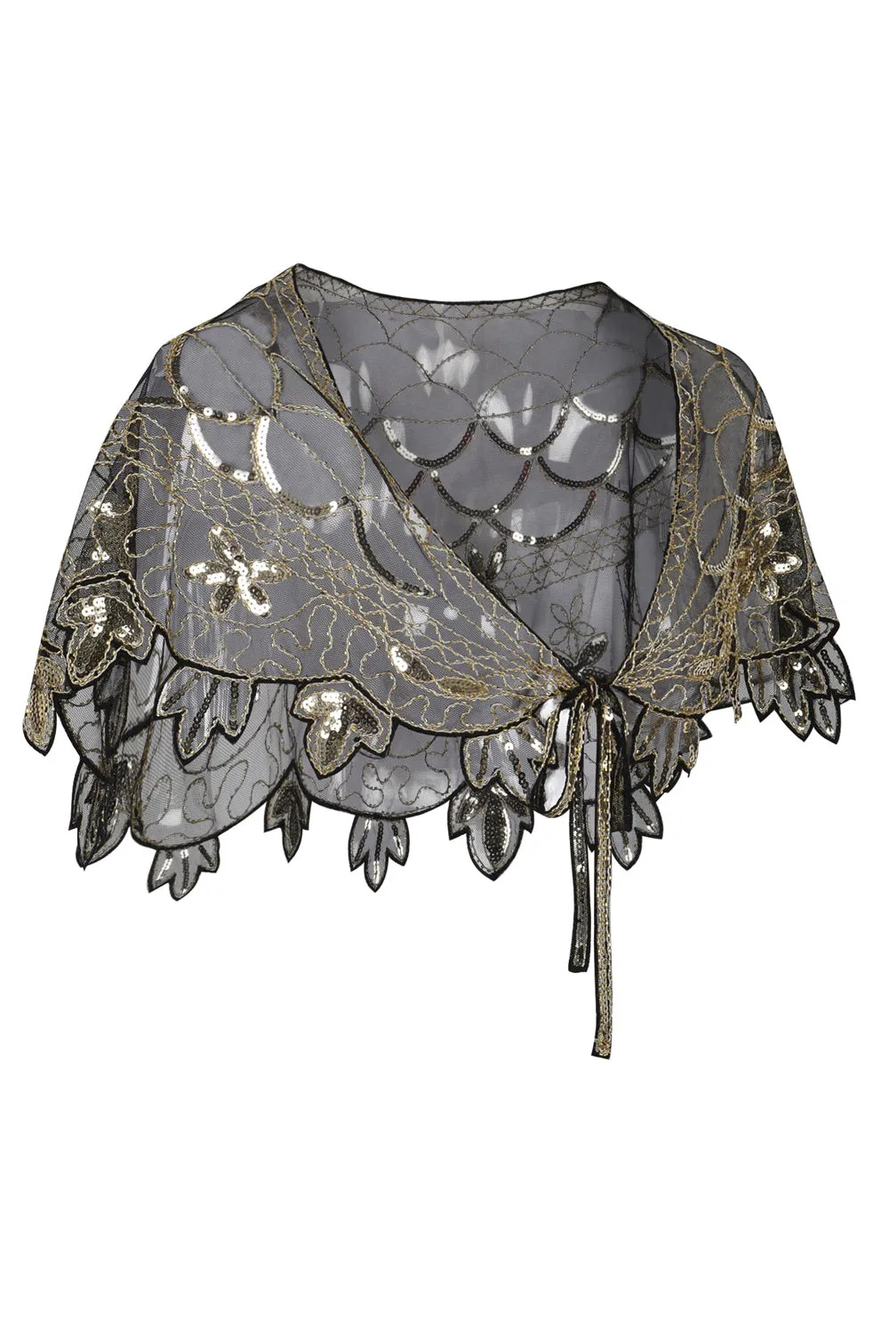 1920s Gold Flower Sequin Women Cape