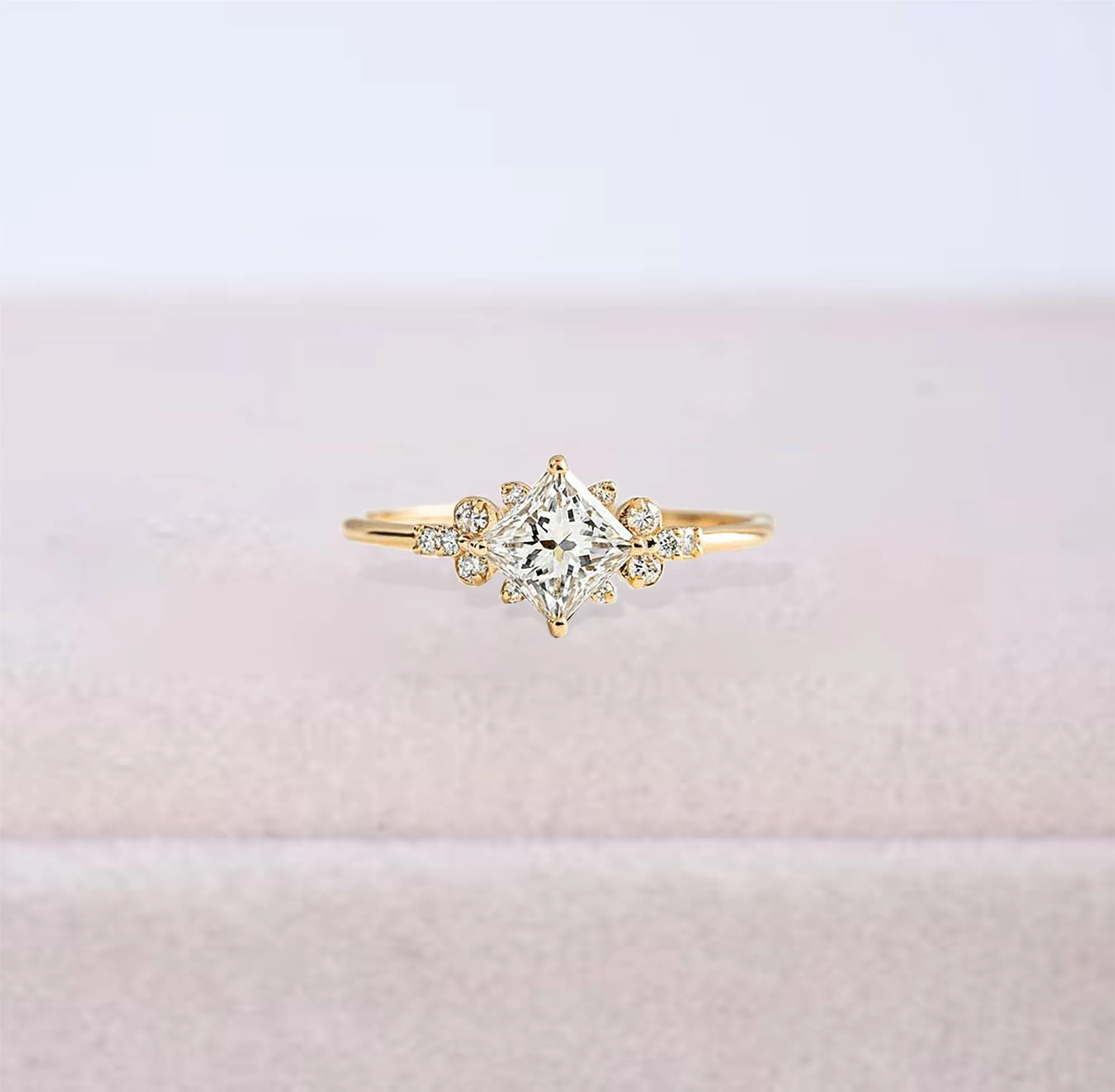 1ctw Princess cut moissanite engagement ring women