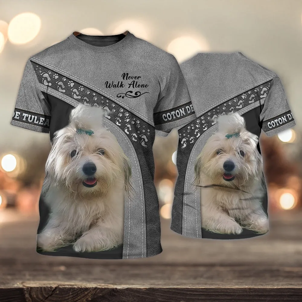 3D Dog T Shirts, Coton De Tulear Love Never Walk Alone All Over Print T-Shirt, Gift For Pet Loves