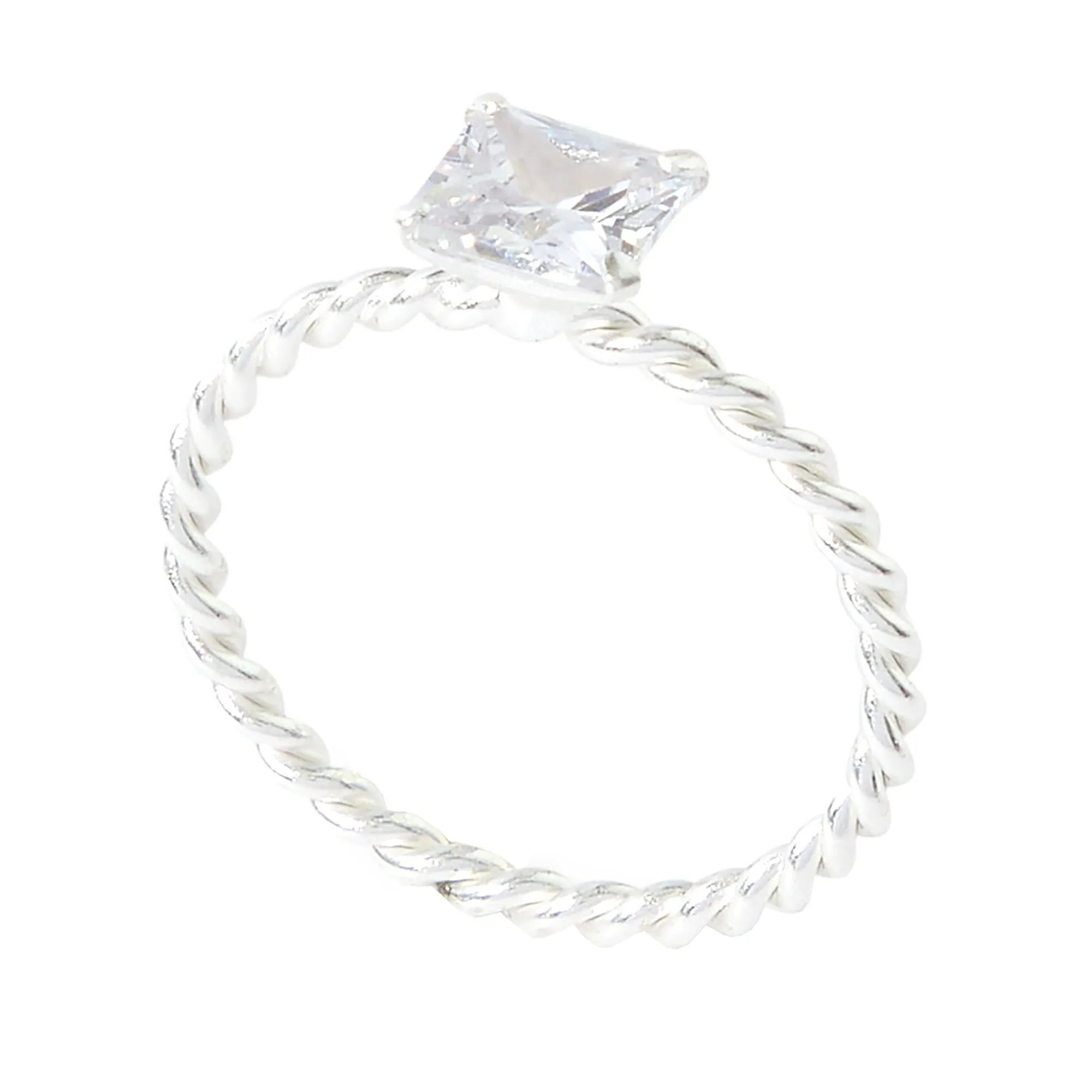 925 Pure Sterling Silver Princess Cut Cz Twist Ring For Women-Large