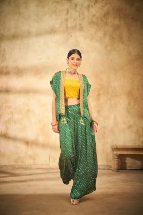 Aditi Somani's Beautiful Olive green bandhej cape set - Rent