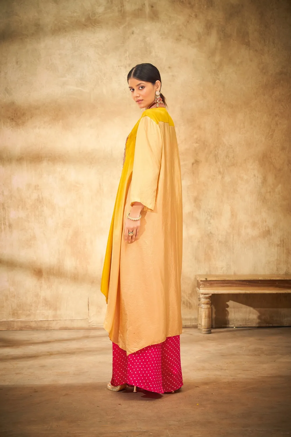 Aditi Somani's Beautiful Pink Shaded silk cape set - Rent