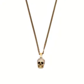 AMQ Pave Big Skull Necklace Gold