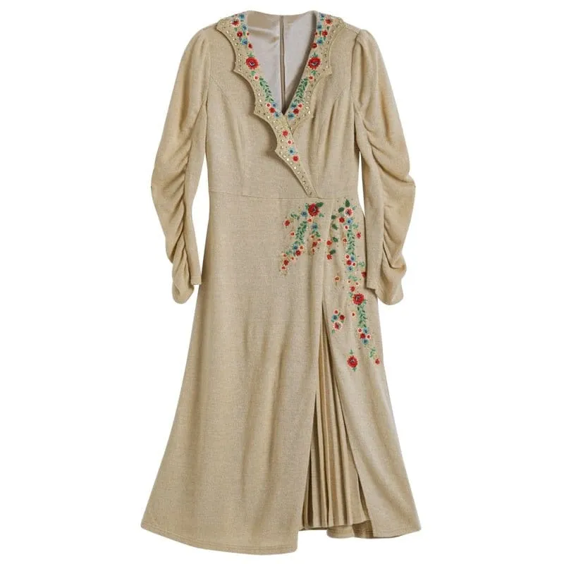 Anne's Royal Vintage Embroidery Hand Beaded Knit Dress