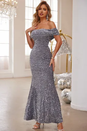 Beach Wedding Guest Dress for Women: Elegant Off-Shoulder Sequin Wrap