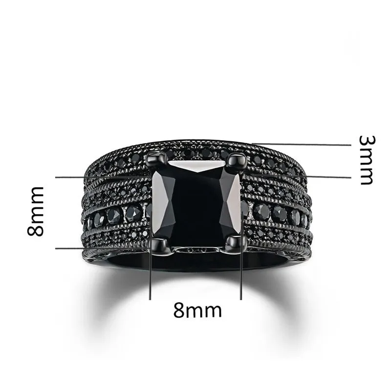 Black Cubic Zirconia and Plain Tungsten Carbide Wedding Ring Set