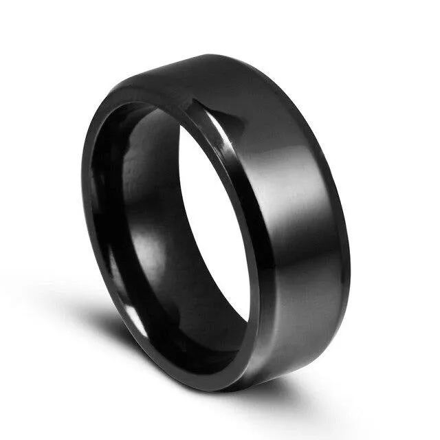 Black Cubic Zirconia and Plain Tungsten Carbide Wedding Ring Set