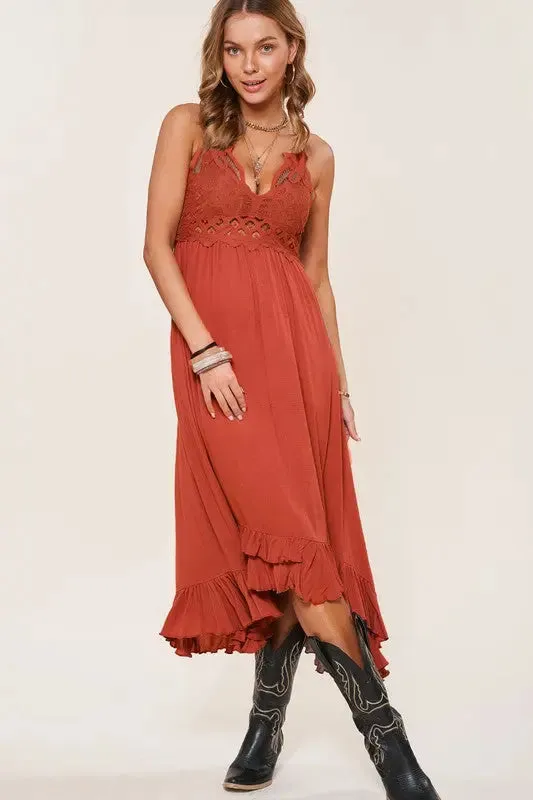 Boho Maxi Dress Solid Crochet Top