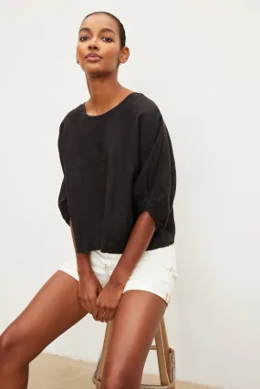 CASS LINEN CREW NECK TOP