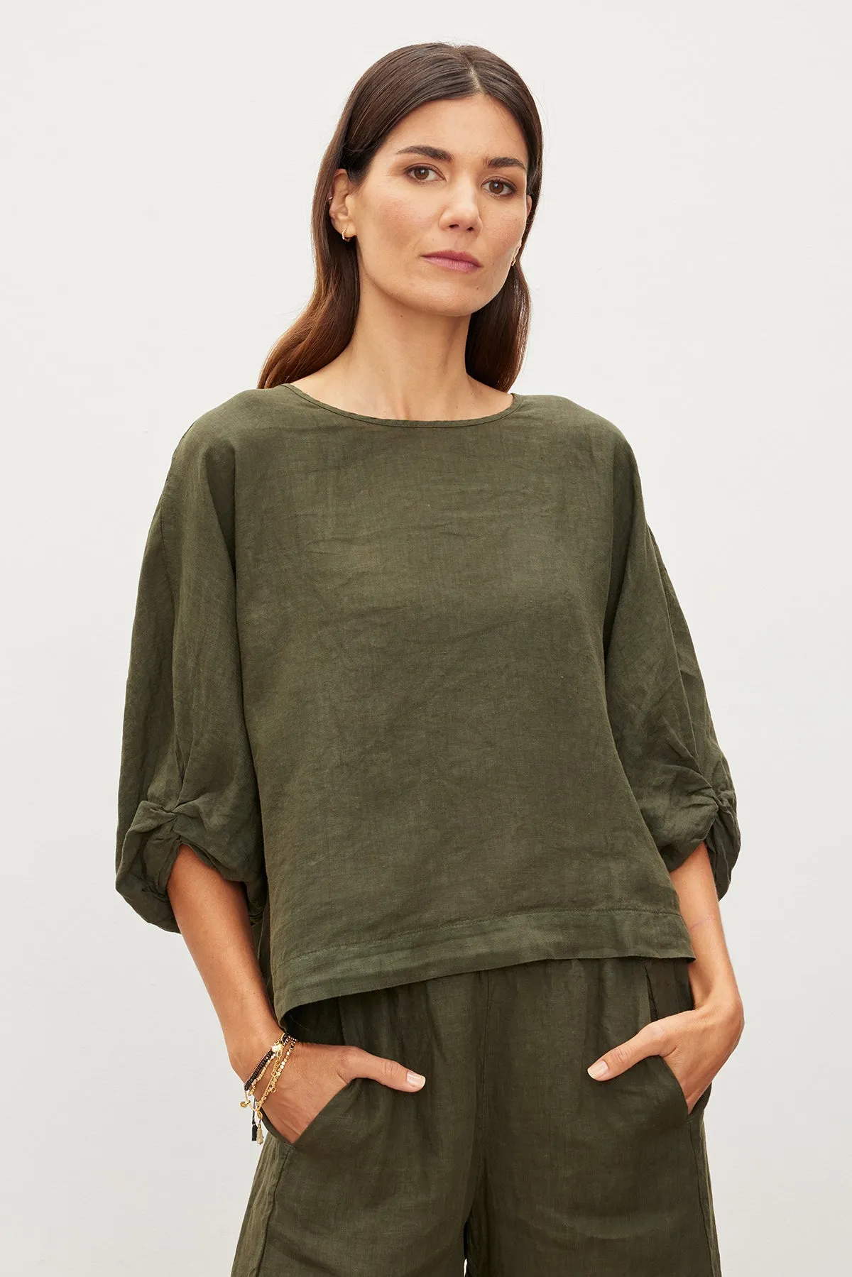 CASS LINEN CREW NECK TOP