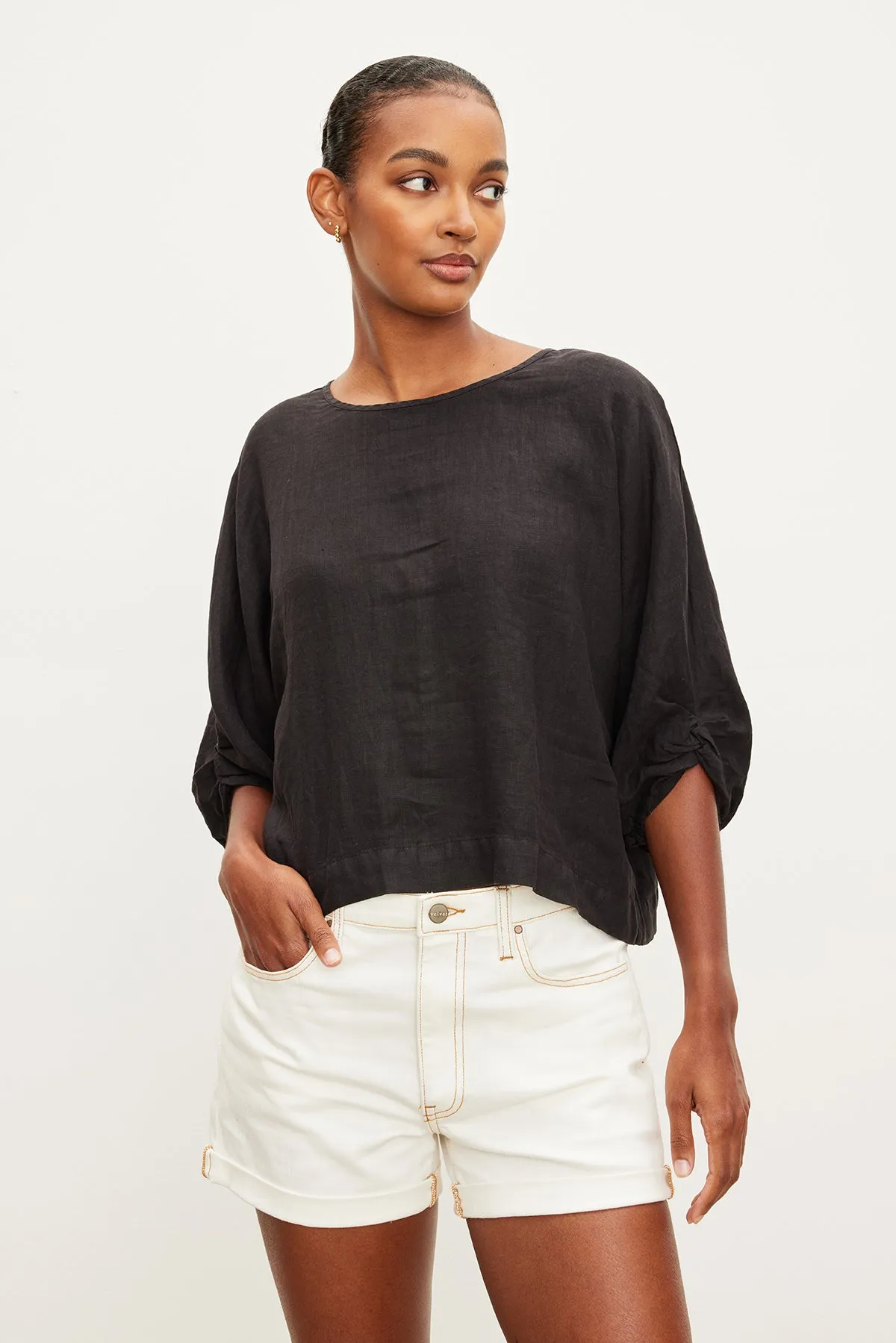 CASS LINEN CREW NECK TOP