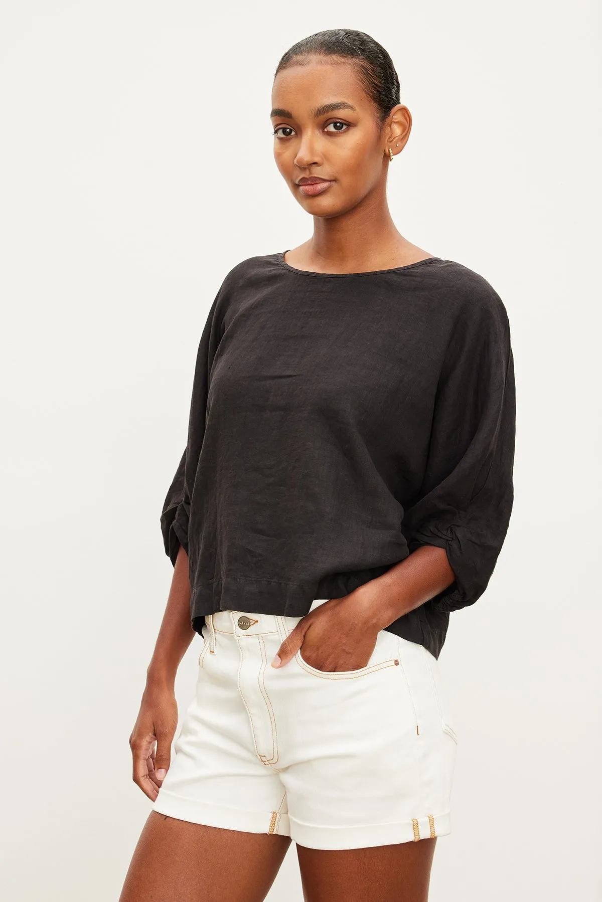 CASS LINEN CREW NECK TOP