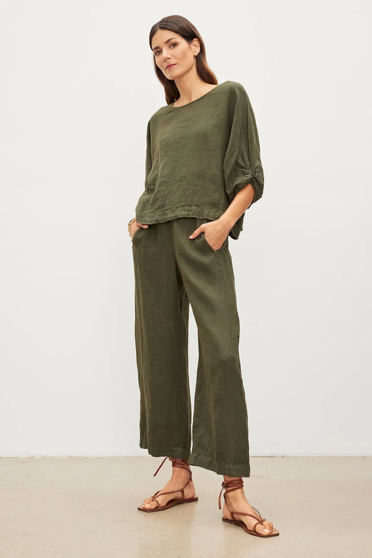 CASS LINEN CREW NECK TOP