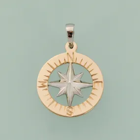 Compass Rose Classic 3/4 14K Two-Tone Gold Hand-Engraved Pendant