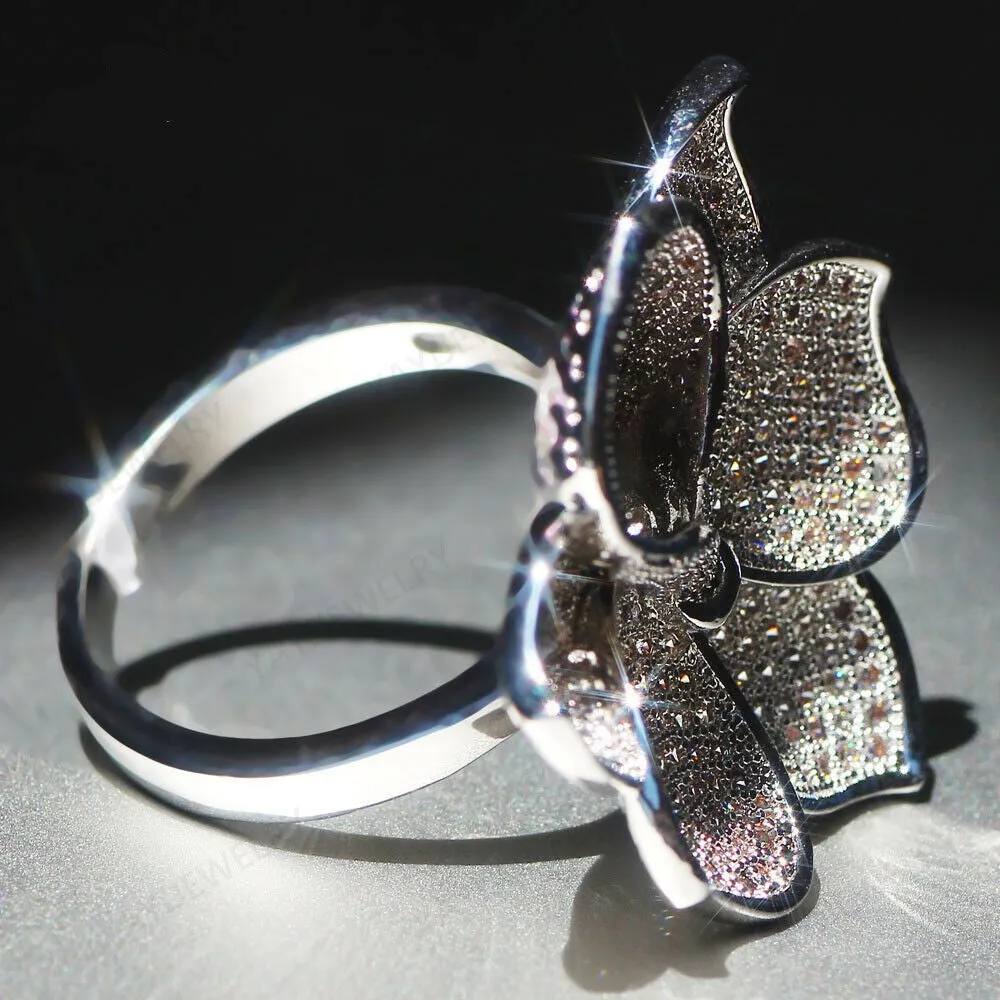 Created White Sapphire Pave Flower Petal Cocktail Ring