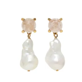 Darcey Quartz Pearl Earrings, Gold