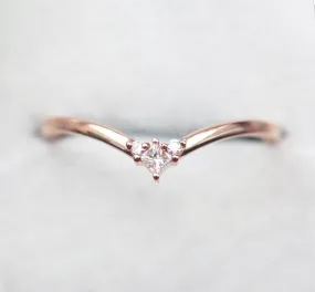 Diamond Wedding Band, Chevron Ring, Rose Gold Ring, V Shaped Ring, Platinum Curved Nesting Band