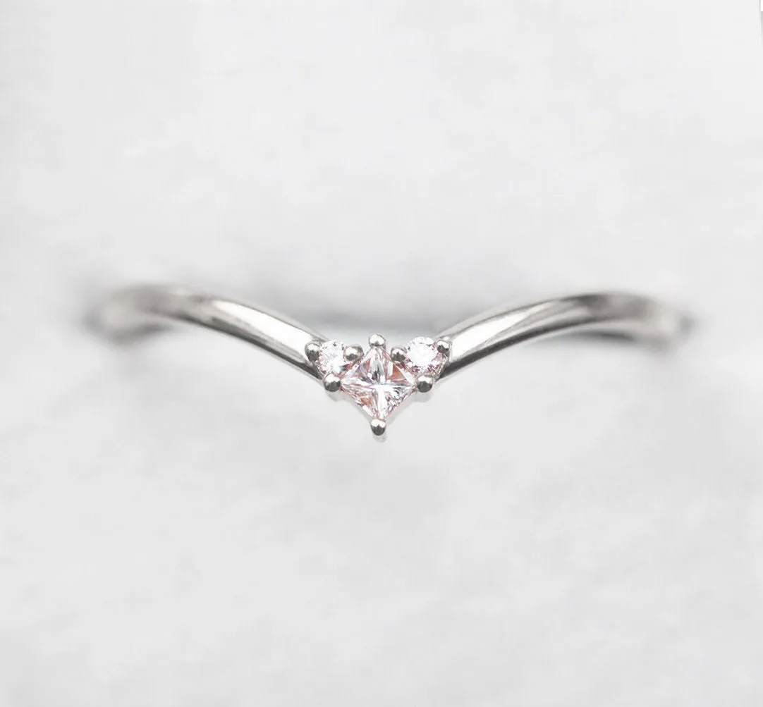 Diamond Wedding Band, Chevron Ring, Rose Gold Ring, V Shaped Ring, Platinum Curved Nesting Band