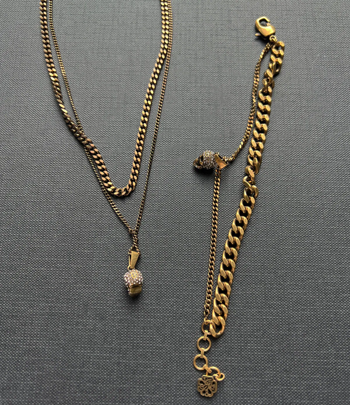 Double Chain Pave Necklace, Gold