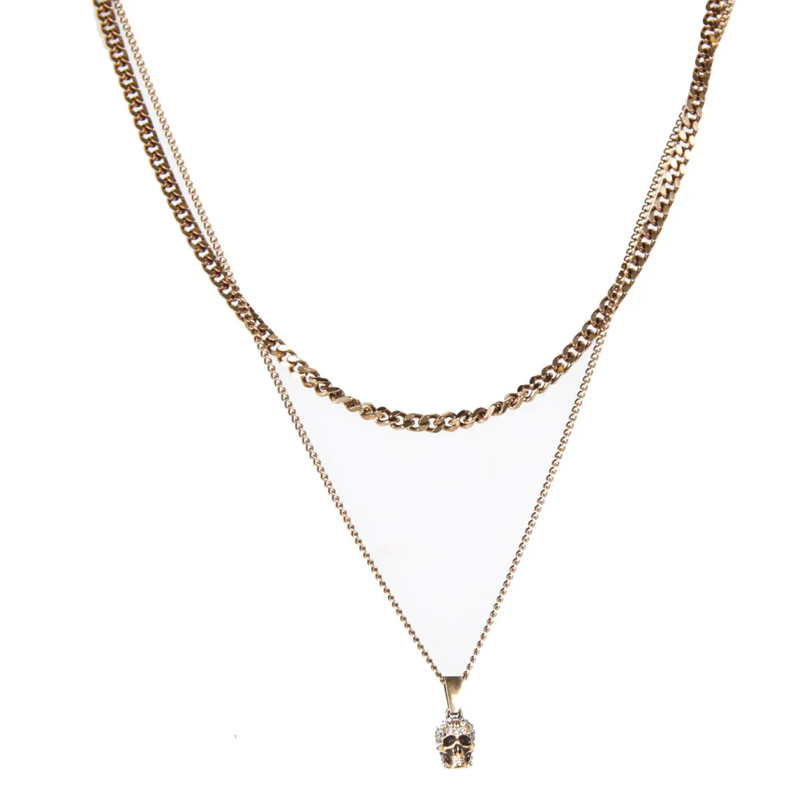 Double Chain Pave Necklace, Gold