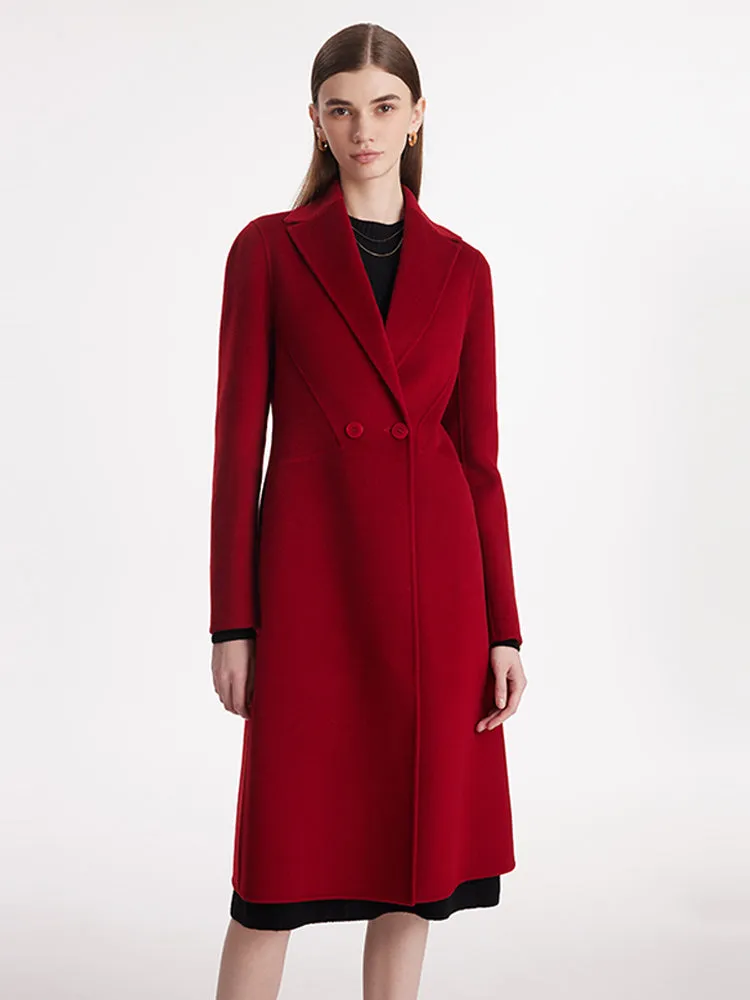 Double-Faced Wool And Silk Blend Lapel Women Coat