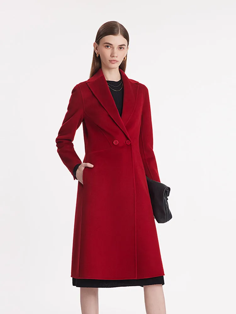 Double-Faced Wool And Silk Blend Lapel Women Coat