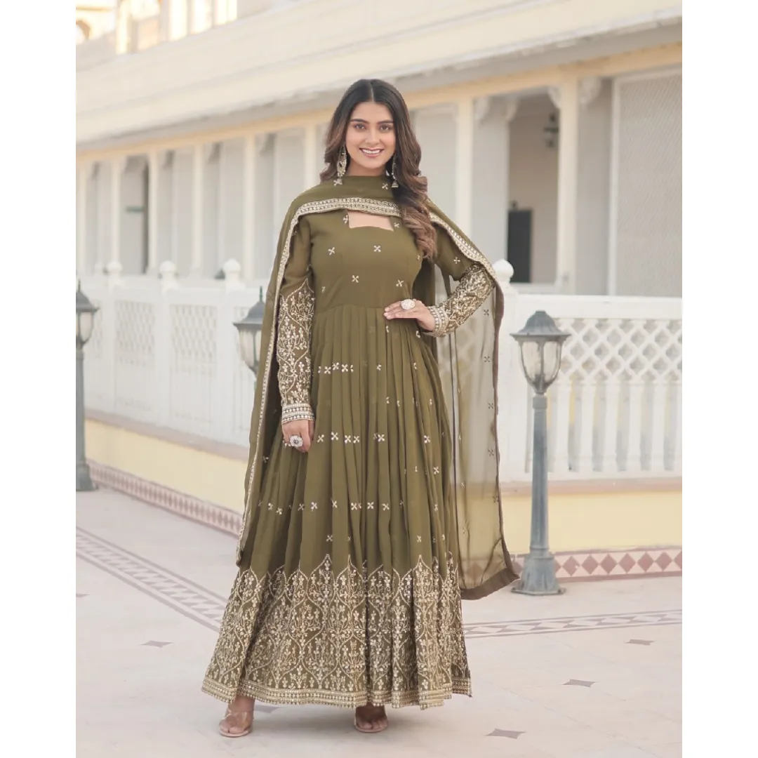 Ethnic Party wear Women Gown Dupatta Suit