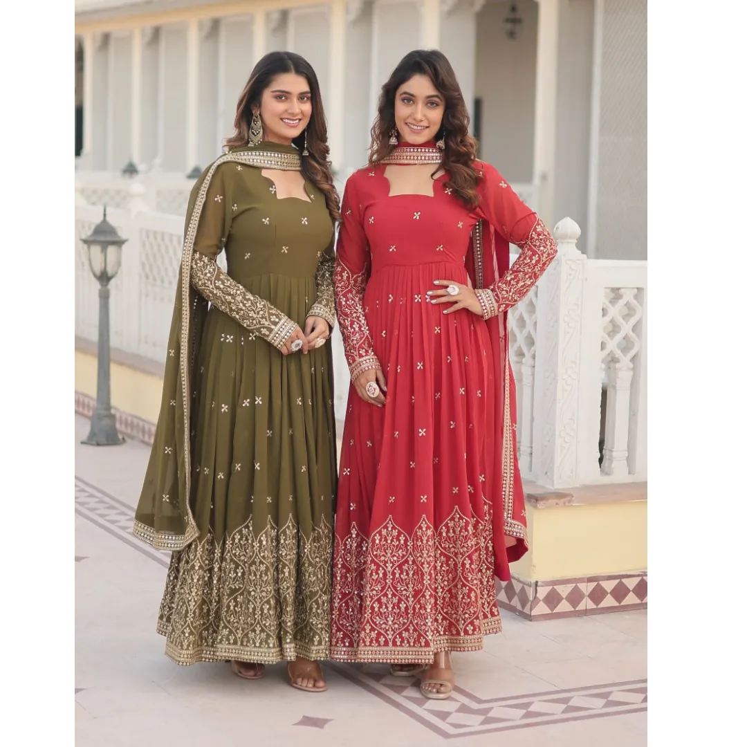 Ethnic Party wear Women Gown Dupatta Suit