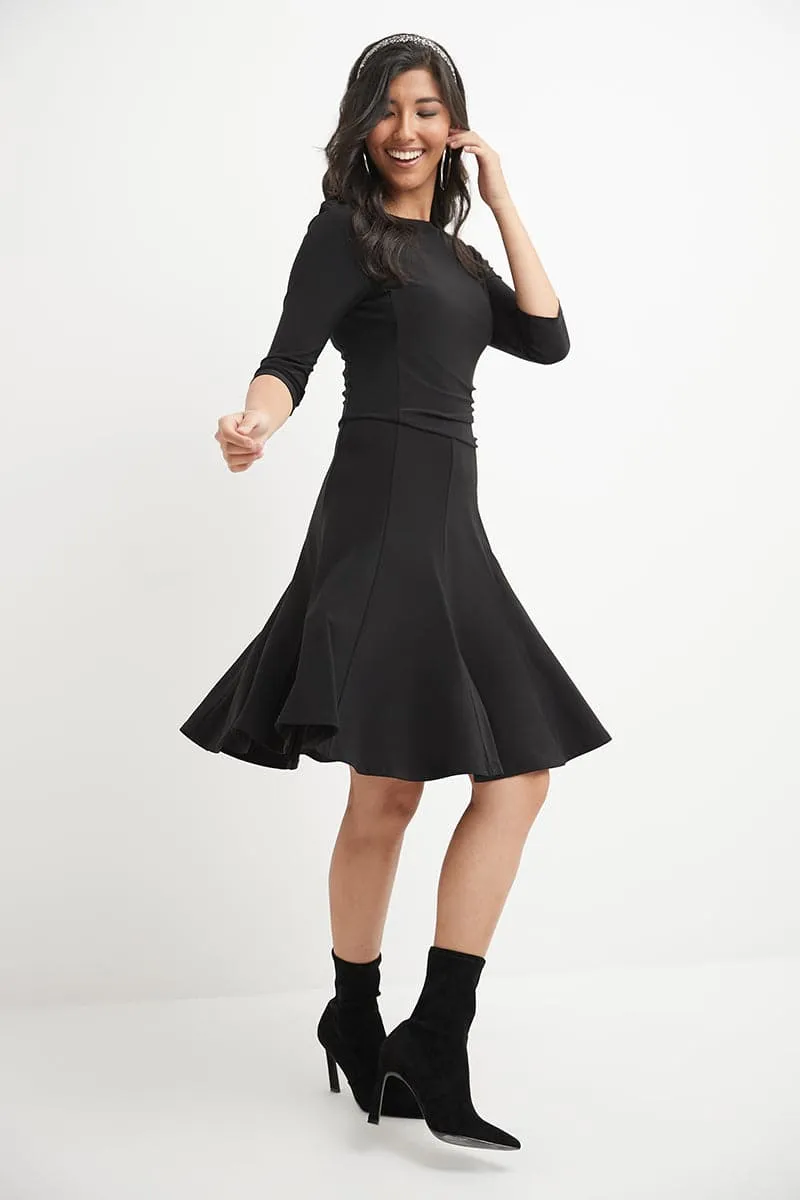 Flared Business Dress with 3/4 Sleeves