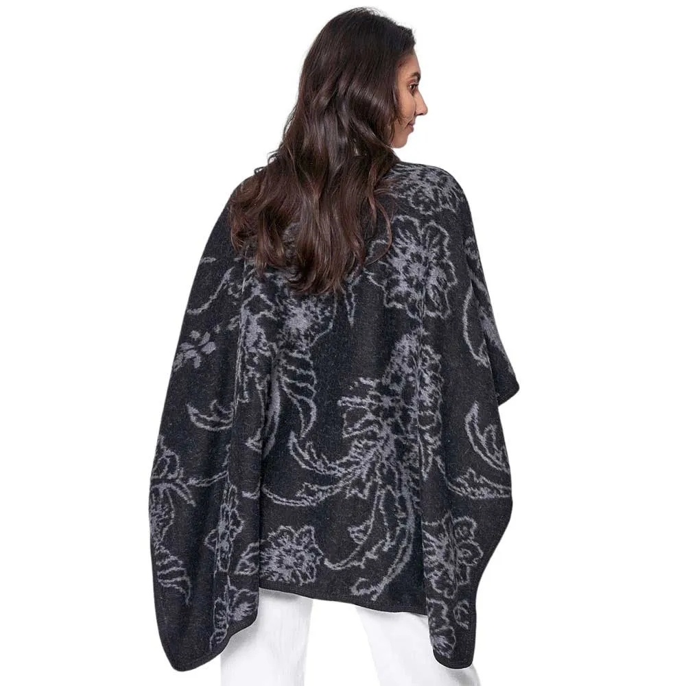 Floral Patterned Woven Ruana Poncho