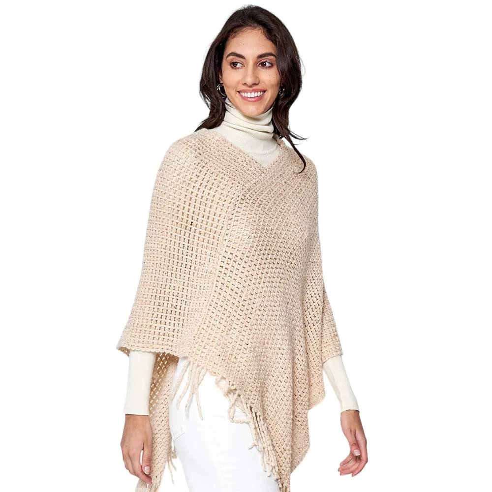 Fringed Solid Knit Poncho