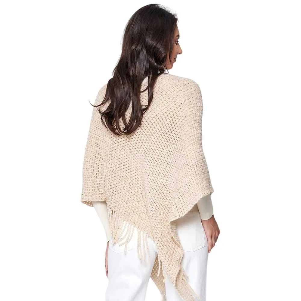 Fringed Solid Knit Poncho