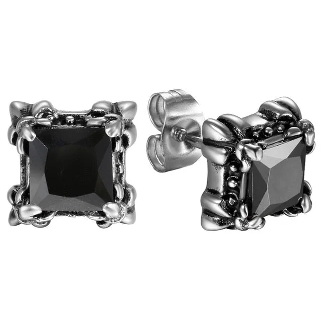 Gothic Flower Cubic Zirconia 316L Stainless Steel Stud Earrings