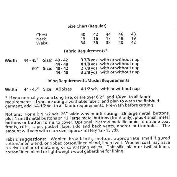 JP Ryan Frock Coat Pattern