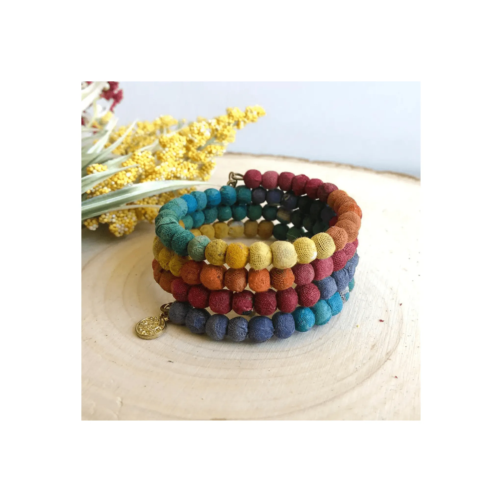 Kantha Rainbow Spiral Bracelet