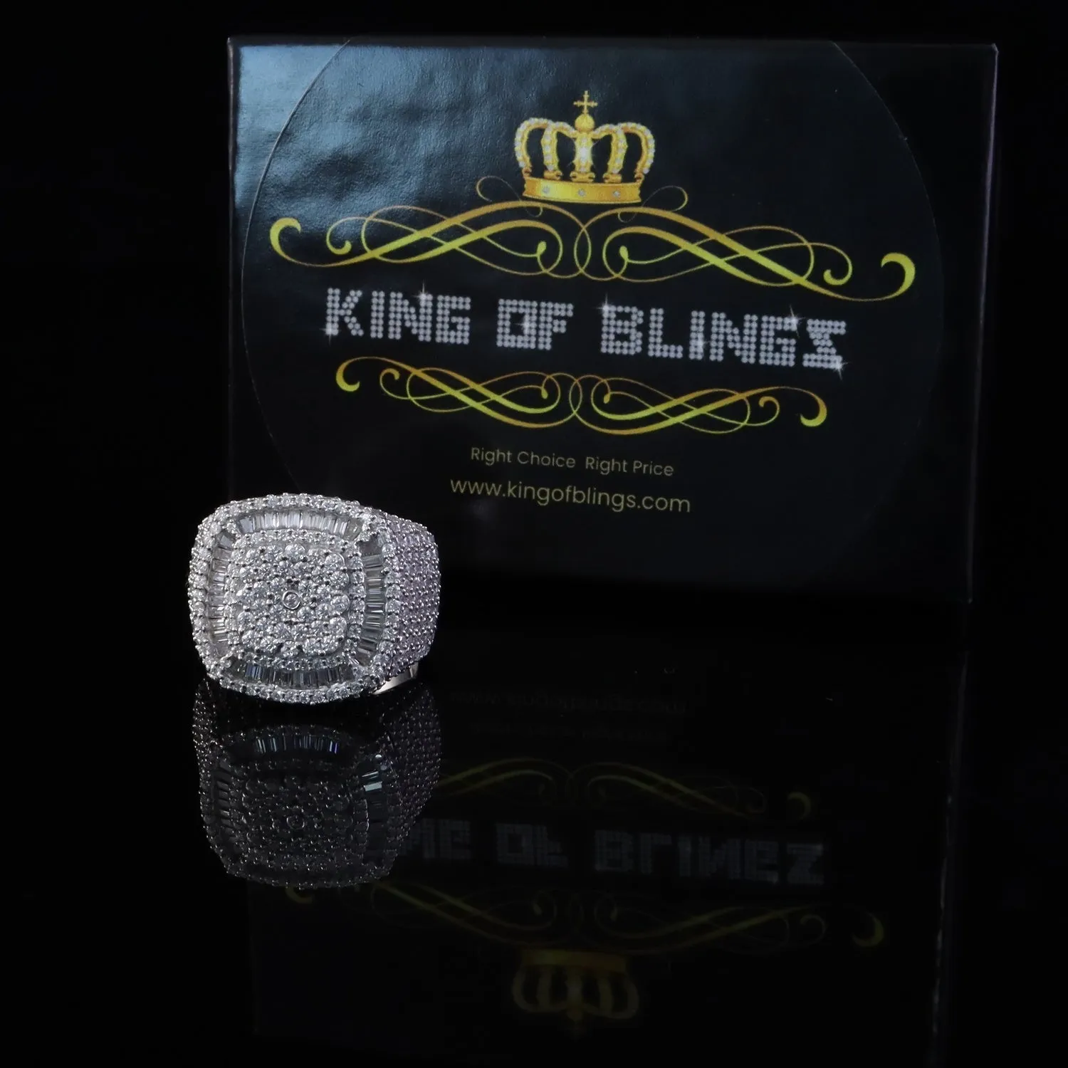 King of Bling's 925 Silver White 6.50ct VVS 'D' Moissanite Stone Square Rings SZ 10 Men's/Womens