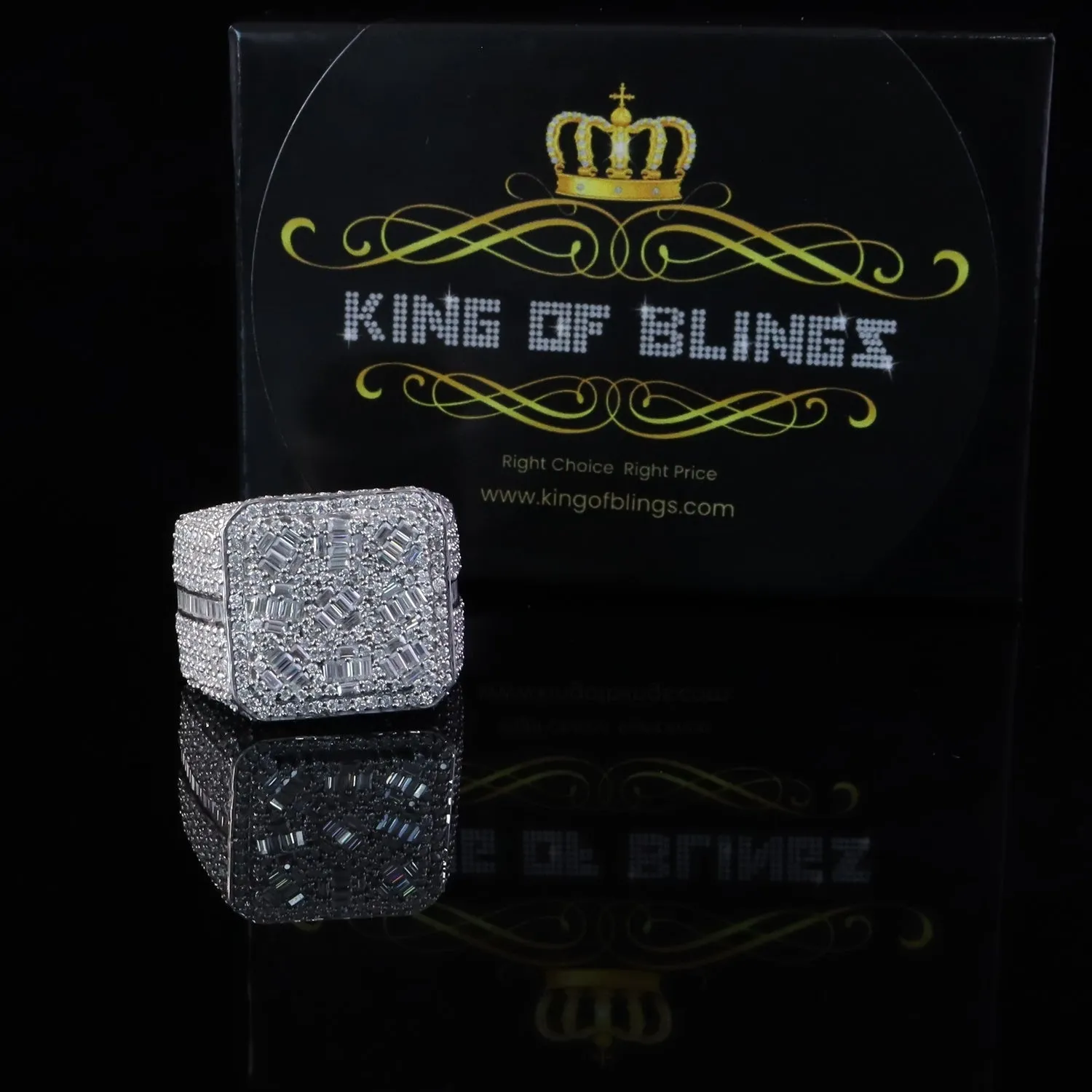 King of Bling's Men's/Womens 6.50ct VVS 'D' Moissanite Stone White Silver Square Rings Size 10