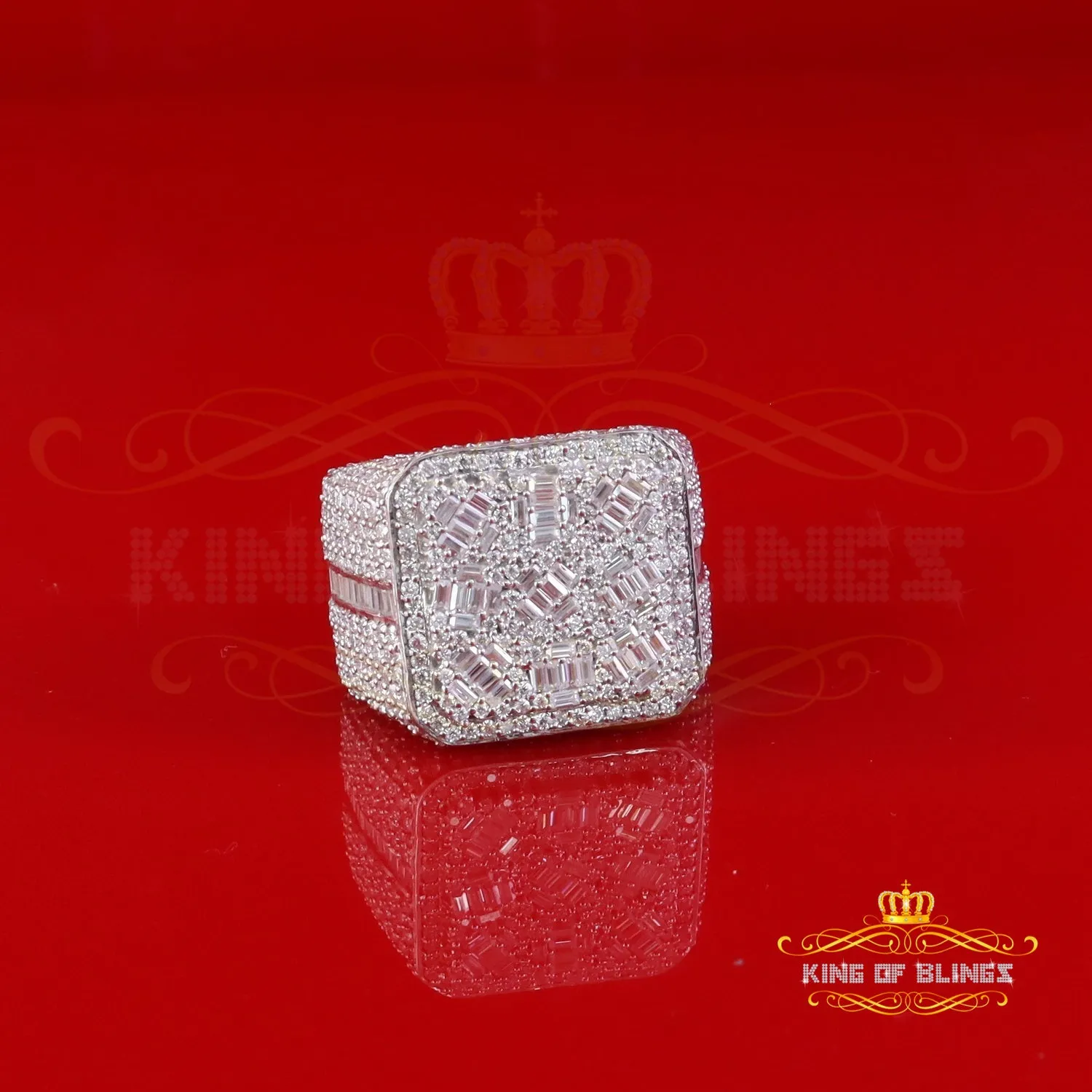 King of Bling's Men's/Womens 6.50ct VVS 'D' Moissanite Stone White Silver Square Rings Size 10