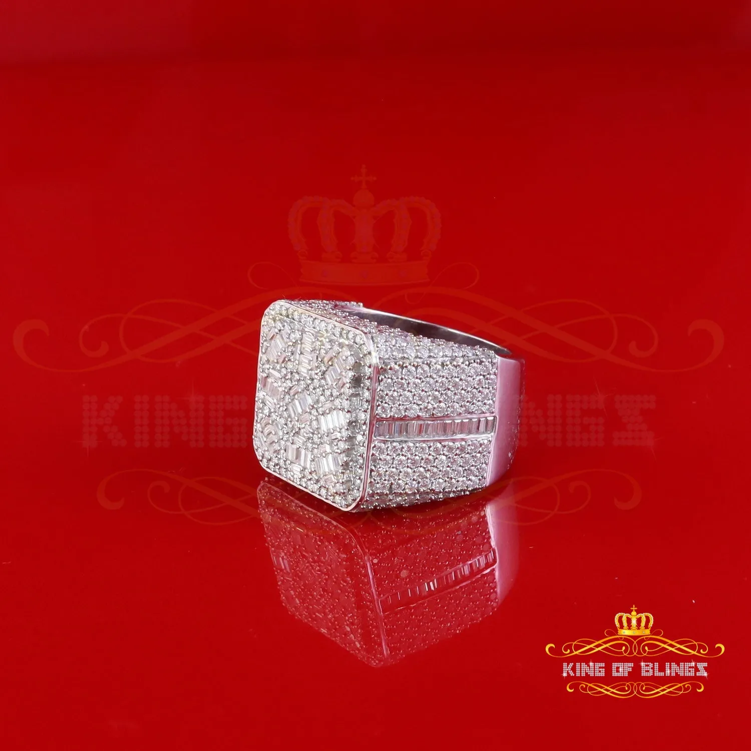 King of Bling's Men's/Womens 6.50ct VVS 'D' Moissanite Stone White Silver Square Rings Size 10