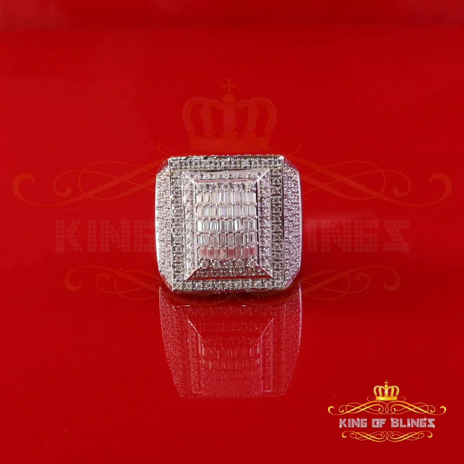 King of Bling's Men's/Womens 925 Silver White 4.00ct VVS 'D' Moissanite 3D Square Rings Size 10