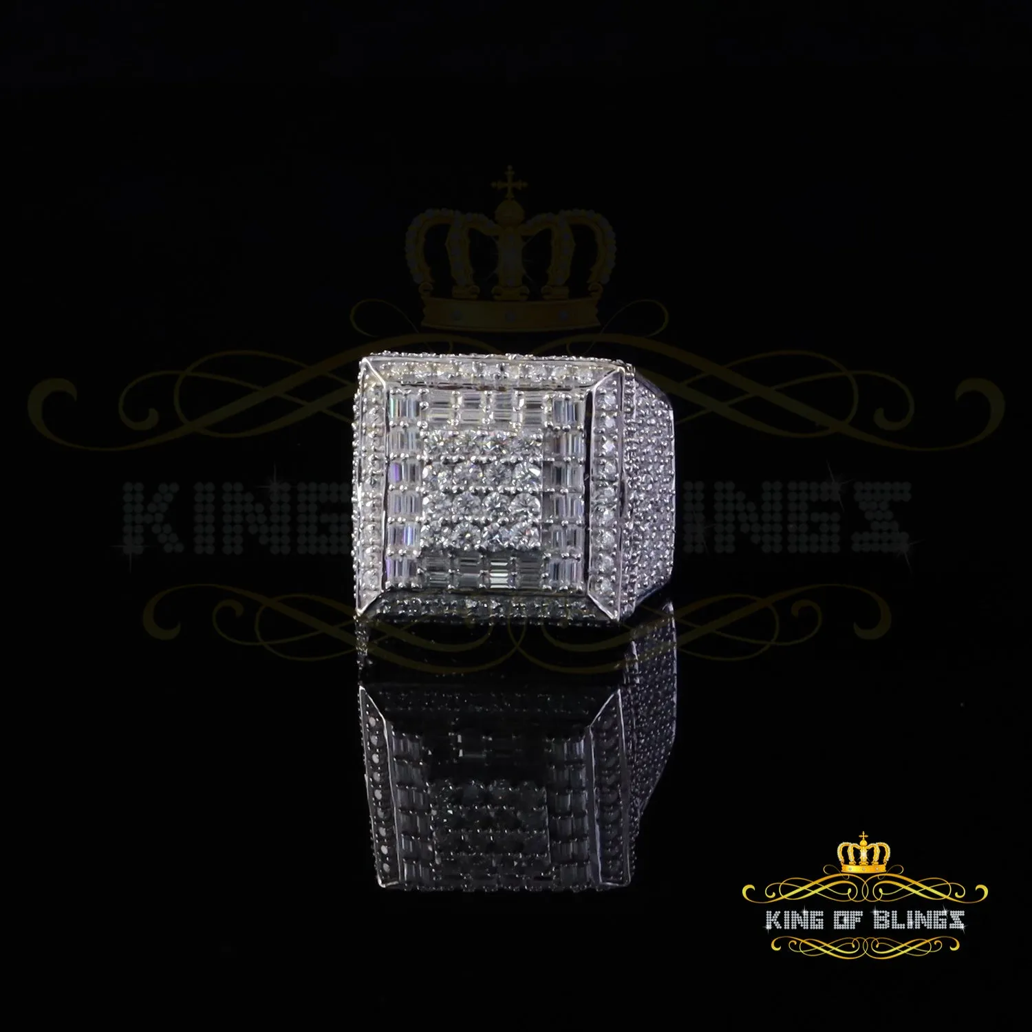 King of Bling's Men's/Womens 925 Silver White 5.50ct VVS 'D' Moissanite 3D Square Rings Size 10