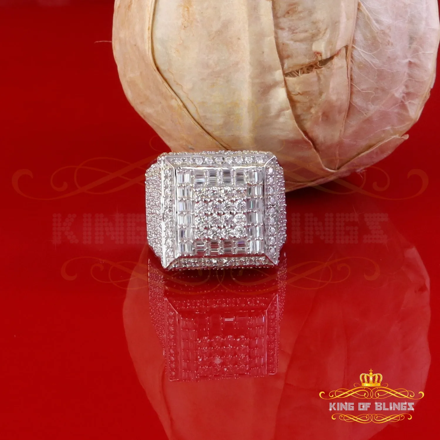 King of Bling's Men's/Womens 925 Silver White 5.50ct VVS 'D' Moissanite 3D Square Rings Size 10