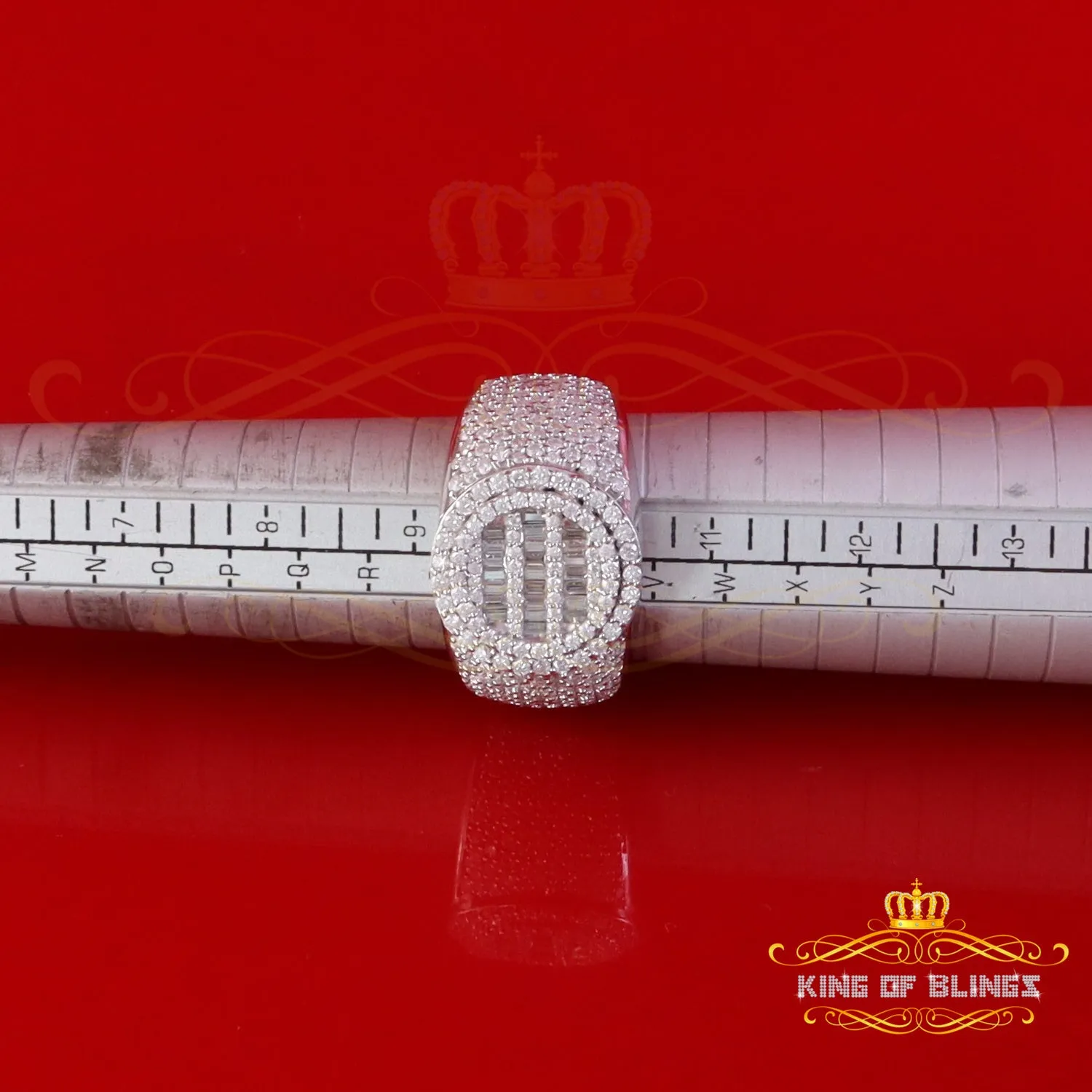 King of Bling's Men's/Womens Silver White 4.50ct VVS 'D' Moissanite Baguette Round Rings Size 10