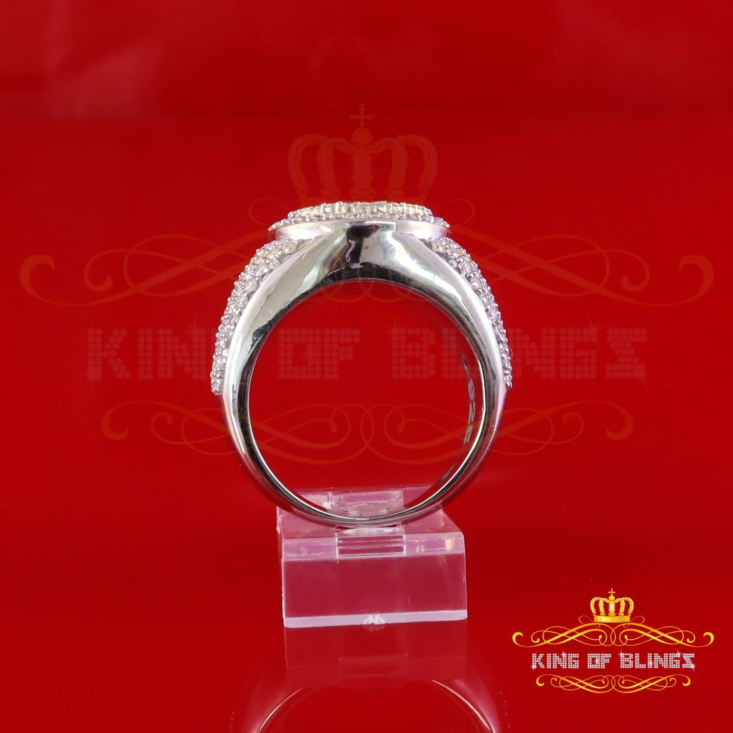 King of Bling's Men's/Womens Silver White 4.50ct VVS 'D' Moissanite Baguette Round Rings Size 10