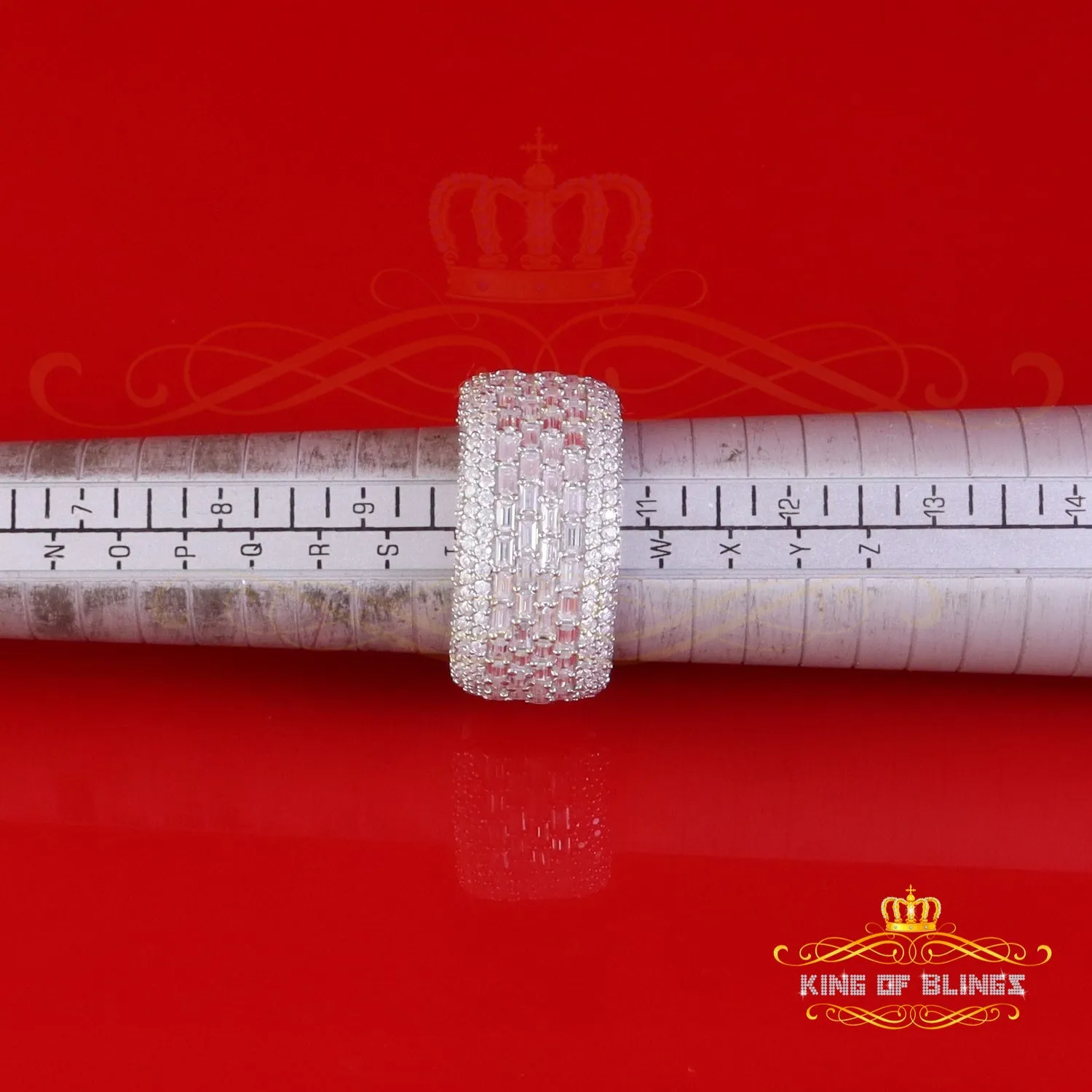 King of Bling's Men's/Womens Silver White 6.00ct VVS 'D' Moissanite Baguette Stone Band Size 10