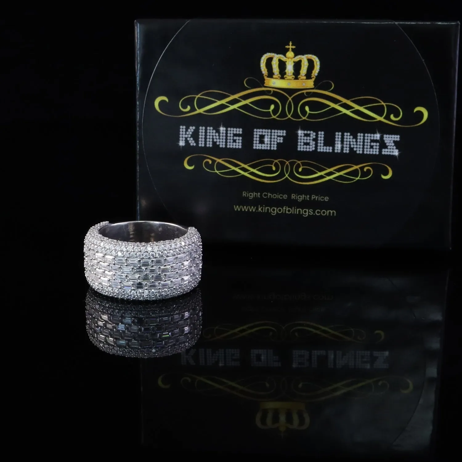 King of Bling's Men's/Womens Silver White 6.00ct VVS 'D' Moissanite Baguette Stone Band Size 10