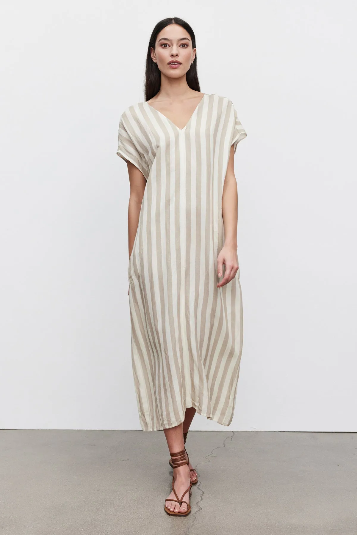 MILLA STRIPED LINEN KAFTAN DRESS