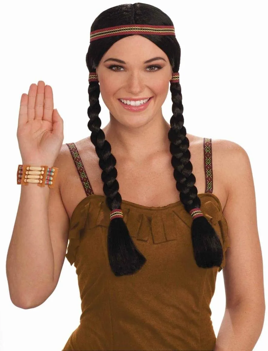 Native American Indian Princess Wig, Black/Brown, One Size Ladies, Unisex