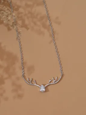 Ornate Jewels American Diamond Deer Silver Necklace For Women